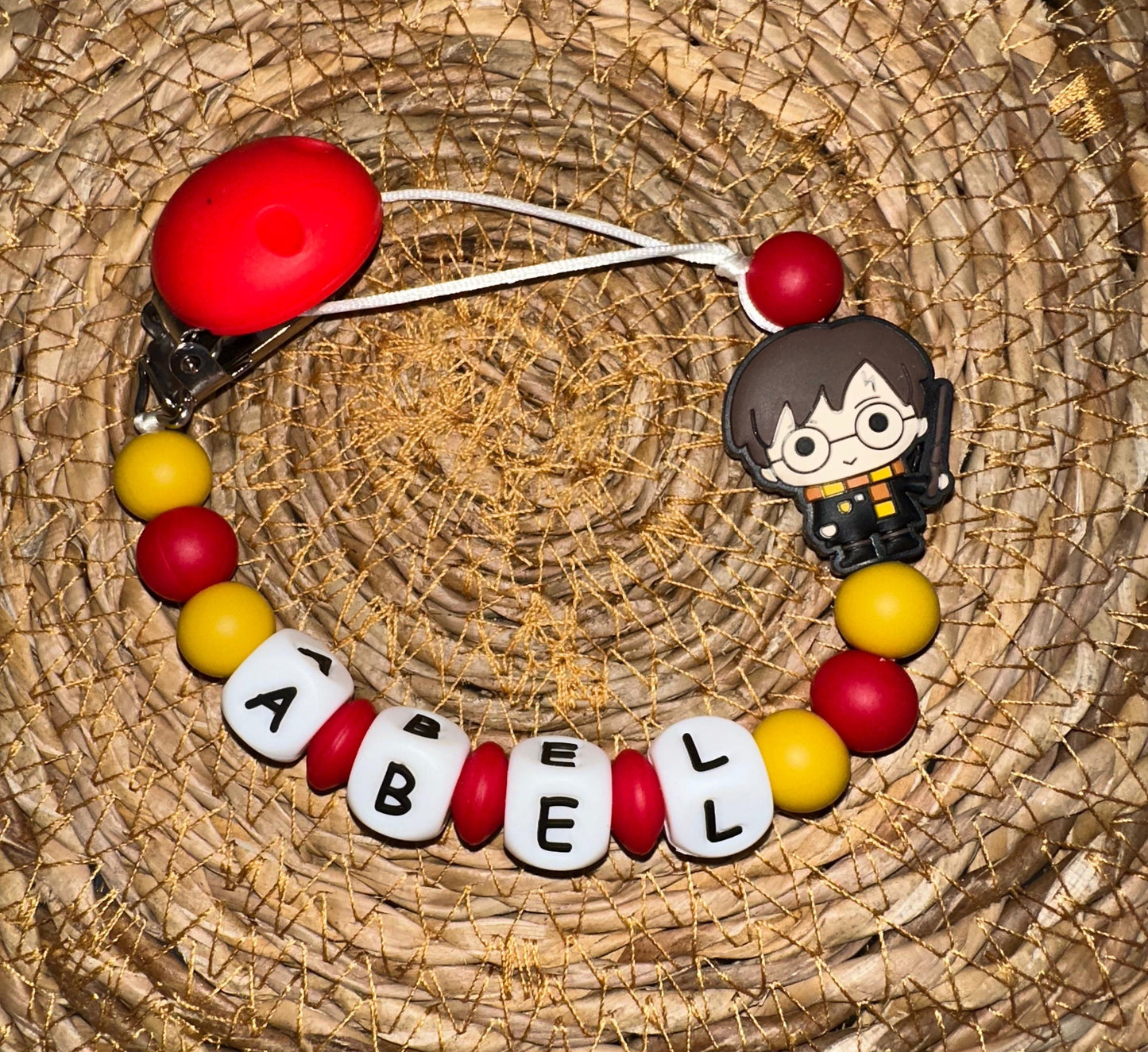 Chupetero Personalizado Rojo Harry Potter para Bebé – Silicona Segura Libre de BPA