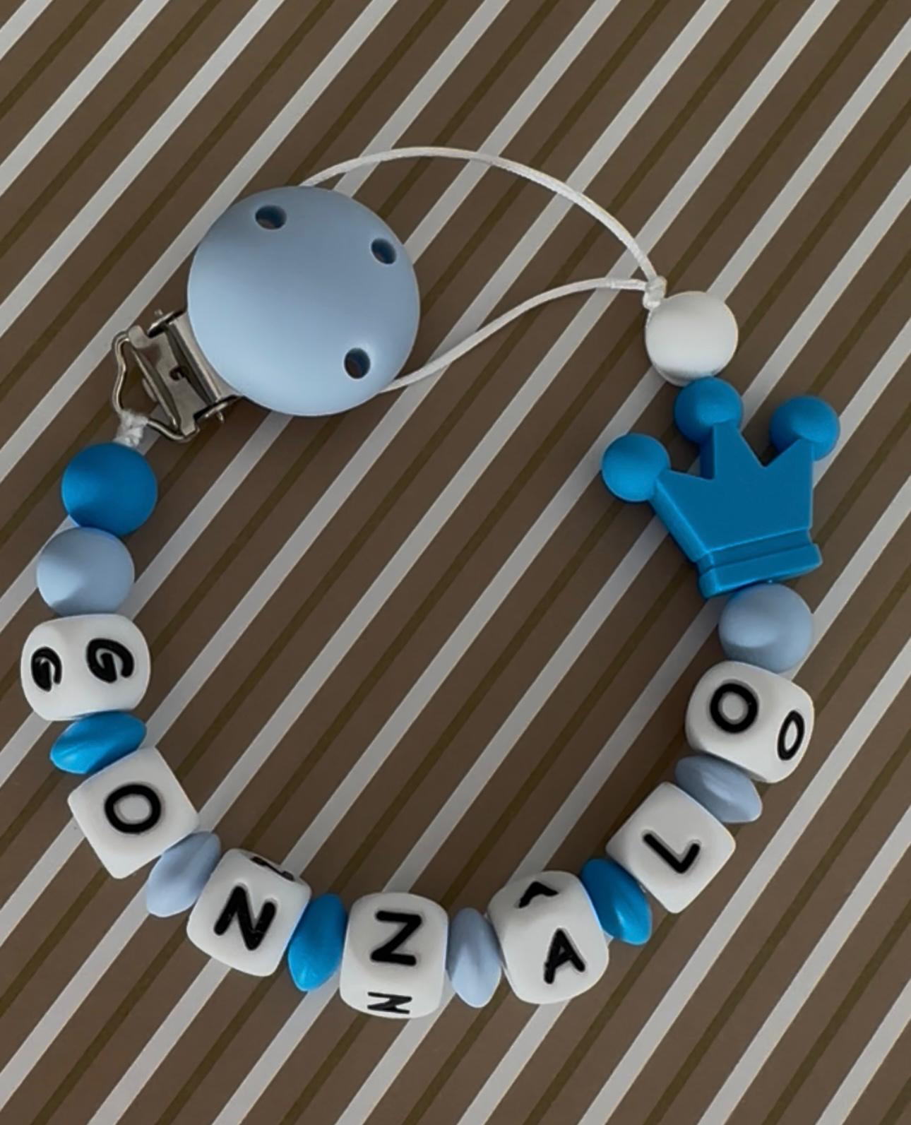 Chupetero Personalizado Corona Azul para Bebé – Silicona Segura y Libre de BPA