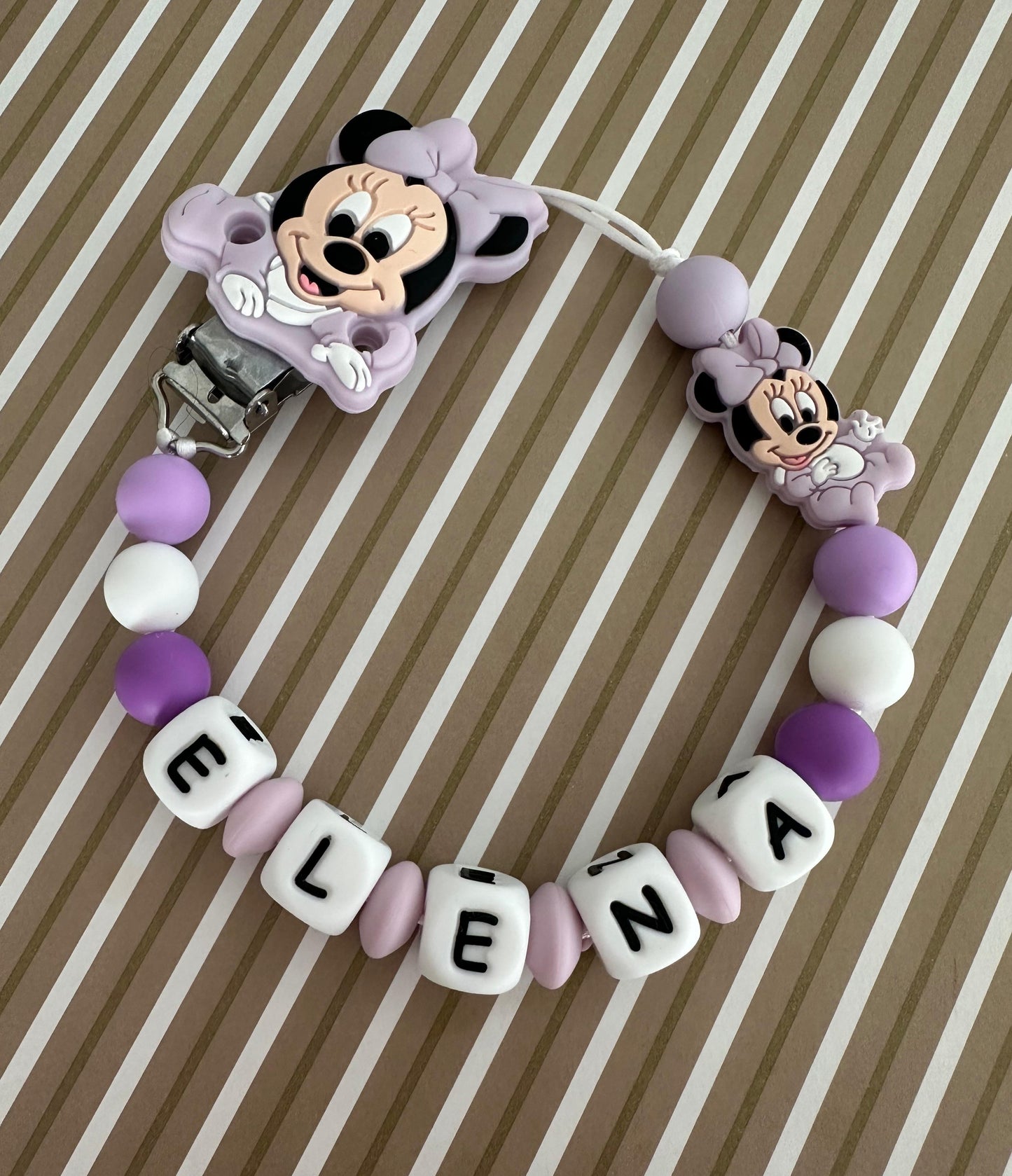 Chupetero Personalizado Minnie Bebé Lila para Bebé – Silicona Segura y Libre de BPA