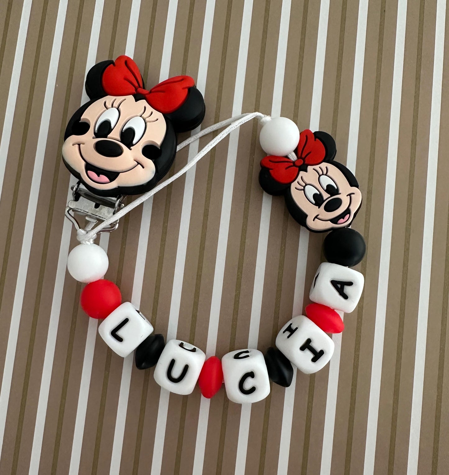 Chupetero Personalizado Minnie Roja para Bebé – Silicona Segura y Libre de BPA