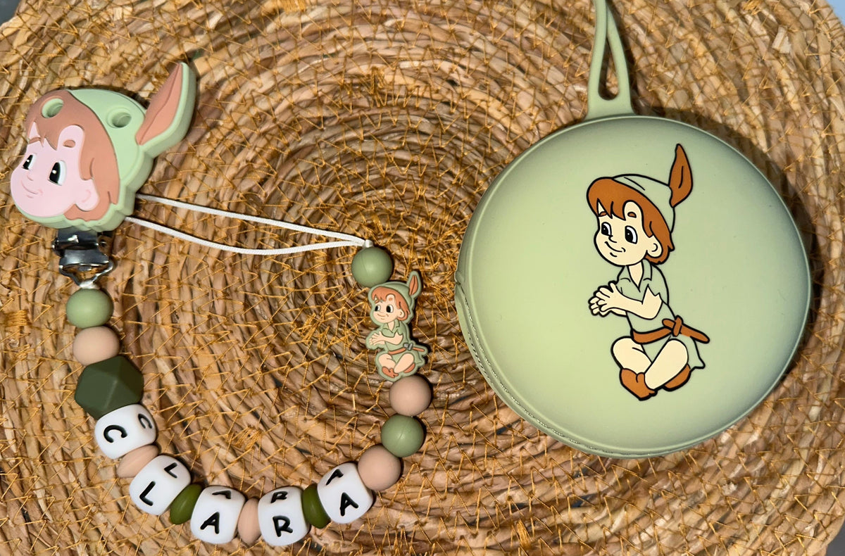 Pack chupetero y portachupetes Peter Pan para Bebe - Silicona Segura y Libre de BPA