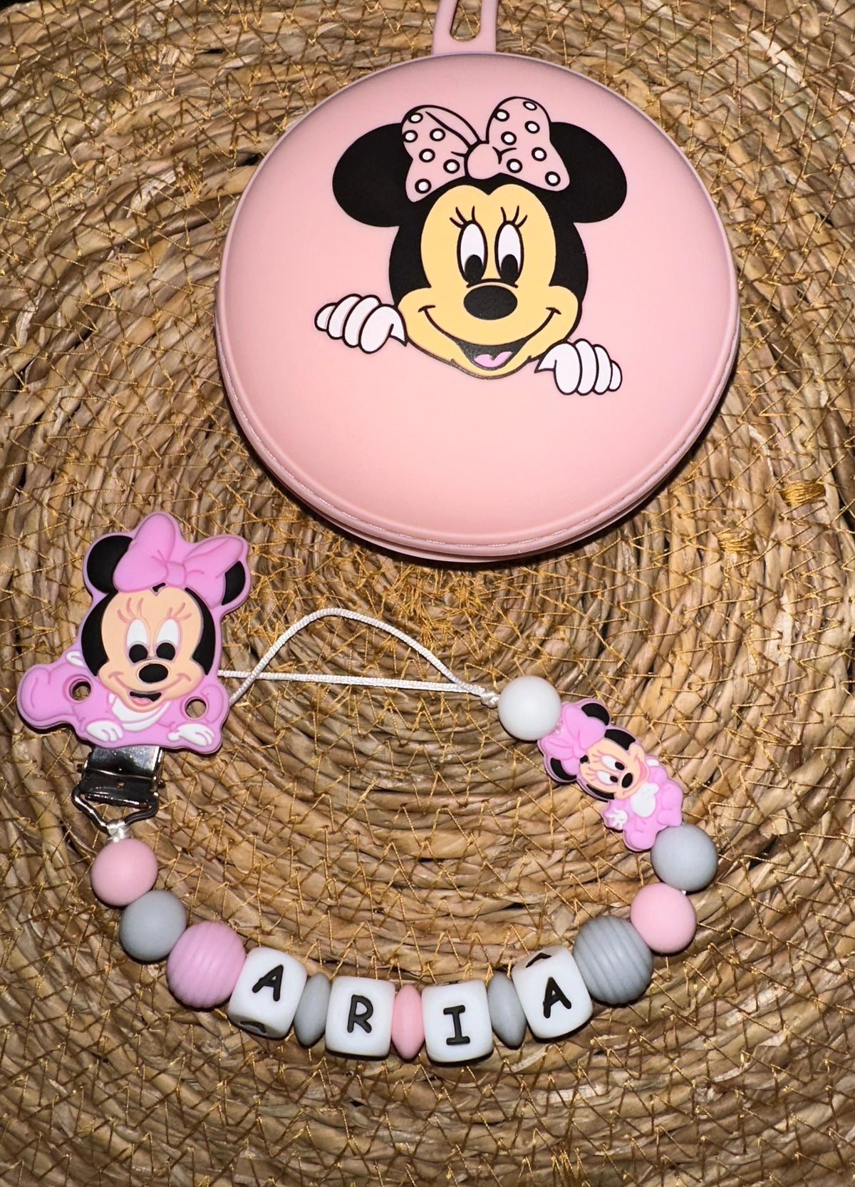 Pack chupetero y portachupetes Minnie Rosa Bebé para Bebe - Silicona Segura y Libre de BPA