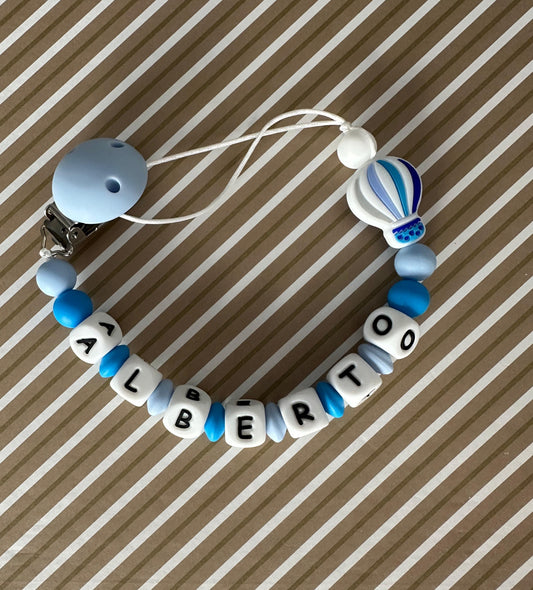 Chupetero Personalizado Globo Azul para Bebé – Silicona Segura y Libre de BPA