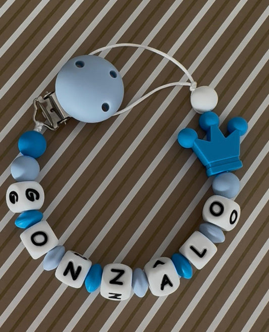 Chupetero Personalizado Corona Azul para Bebé – Silicona Segura y Libre de BPA