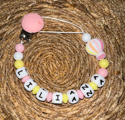 Chupetero Personalizado Globo Rosa para Bebé – Silicona Segura y Libre de BPA