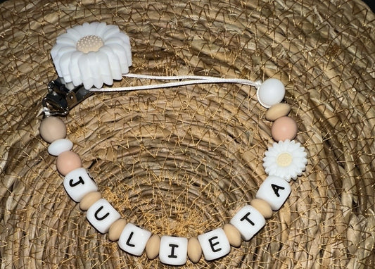 Chupetero Personalizado Flor Margarita para Bebé – Silicona Segura y Libre de BPA