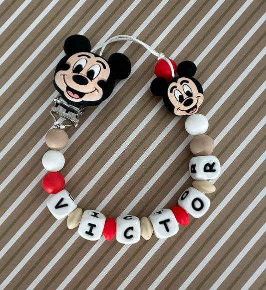 Chupetero Personalizado Mickey Mouse Beige para Bebé – Silicona Segura y Libre de BPA