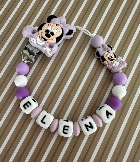 Chupetero Personalizado Minnie Bebé Lila para Bebé – Silicona Segura y Libre de BPA