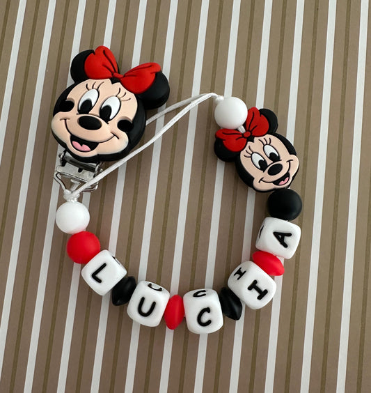 Chupetero Personalizado Minnie Roja para Bebé – Silicona Segura y Libre de BPA