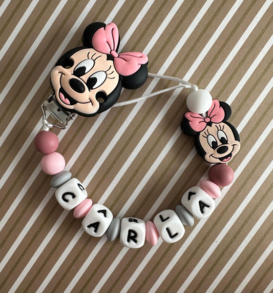 Chupetero Personalizado Minnie Rosa para Bebé – Silicona Segura y Libre de BPA