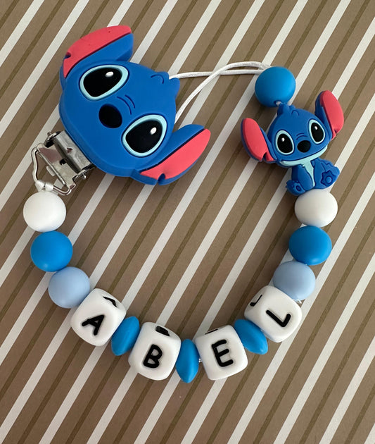 Chupetero Personalizado Stich Azul para Bebé – Silicona Segura y Libre de BPA