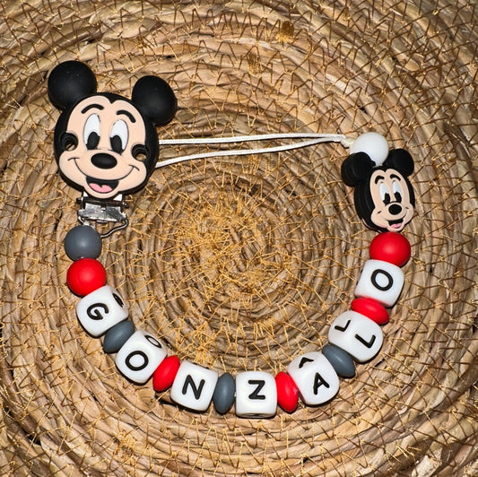 Chupetero Personalizado Mickey Mouse Gris para Bebé – Silicona Segura y Libre de BPA