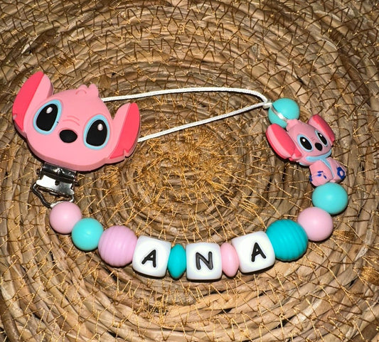 Chupetero Personalizado Stich Rosa para Bebé – Silicona Segura y Libre de BPA