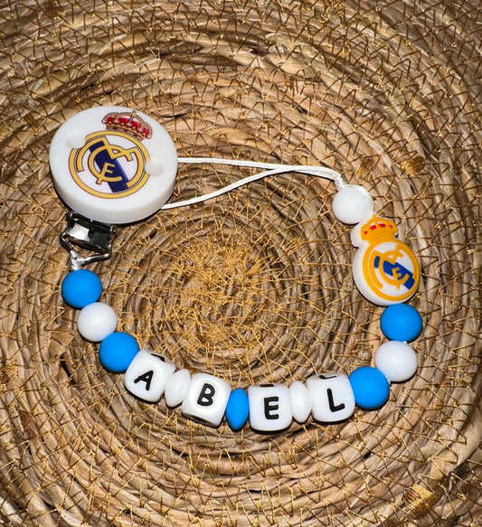 Chupetero Personalizado con Pinza Real Madrid para Bebé – Silicona Segura y Libre de BPA
