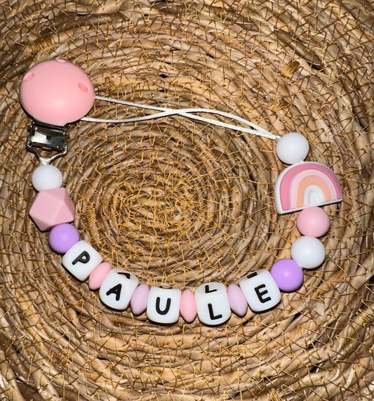 Chupetero Personalizado Arcoiris Rosa para Bebé – Silicona Segura y Libre de BPA