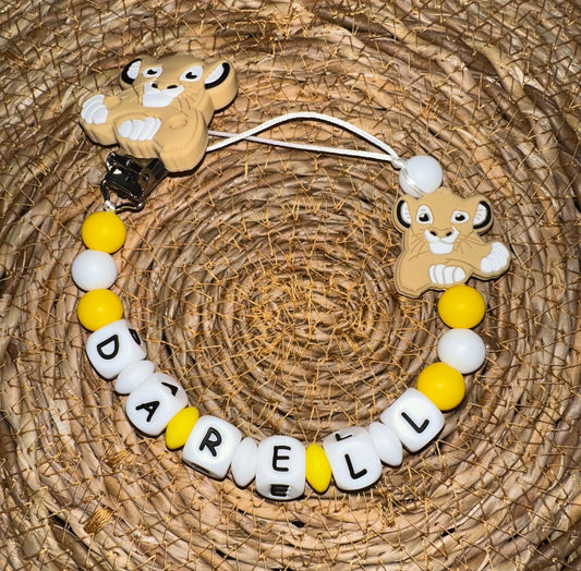 Chupetero Personalizado Rey León Amarillo para Bebé – Silicona Segura y Libre de BPA